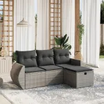 Set canapea de grădină cu perne, 4 piese, gri, poliratan GartenMobel Dekor