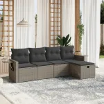 Set canapea de grădină cu perne, 5 piese, gri, poliratan GartenMobel Dekor