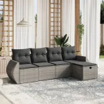 Set canapea de grădină cu perne, 5 piese, gri, poliratan GartenMobel Dekor