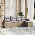 Set canapele de grădină, 5 piese, cu perne, bej, poliratan GartenMobel Dekor