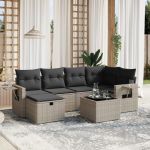 Set canapele de grădină, 7 piese, cu perne, gri, poliratan GartenMobel Dekor