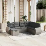 Set canapele de grădină, 7 piese, cu perne, gri, poliratan GartenMobel Dekor