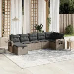 Set canapele de grădină, 7 piese, cu perne, gri, poliratan GartenMobel Dekor