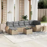 Set canapele de grădină, 8 piese, cu perne, bej, poliratan GartenMobel Dekor