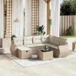 Set canapele de grădină, 8 piese, cu perne, bej, poliratan GartenMobel Dekor