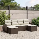 Set canapele de grădină cu perne, 6 piese, maro, poliratan GartenMobel Dekor