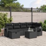 Set canapele de grădină cu perne, 7 piese, negru, poliratan GartenMobel Dekor