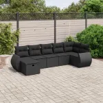 Set canapele de grădină cu perne, 7 piese, negru, poliratan GartenMobel Dekor