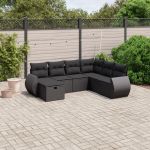 Set canapele de grădină cu perne, 7 piese, negru, poliratan GartenMobel Dekor