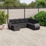 Set canapele de grădină cu perne, 7 piese, negru, poliratan GartenMobel Dekor