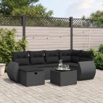 Set canapele de grădină cu perne, 7 piese, negru, poliratan GartenMobel Dekor