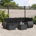 Set canapele de grădină cu perne, 7 piese, negru, poliratan GartenMobel Dekor