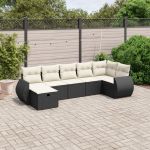 Set canapele de grădină cu perne, 7 piese, negru, poliratan GartenMobel Dekor