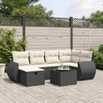 Set canapele de grădină cu perne, 7 piese, negru, poliratan GartenMobel Dekor