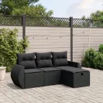 Set mobilier de grădină cu perne, 4 piese, negru, poliratan GartenMobel Dekor
