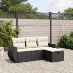 Set mobilier de grădină cu perne, 4 piese, negru, poliratan GartenMobel Dekor