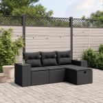 Set mobilier de grădină cu perne, 4 piese, negru, poliratan GartenMobel Dekor