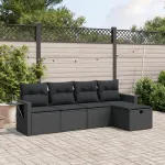 Set mobilier de grădină cu perne, 5 piese, negru, poliratan GartenMobel Dekor