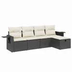 Set mobilier de grădină cu perne, 5 piese, negru, poliratan GartenMobel Dekor