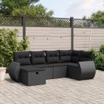 Set mobilier de grădină cu perne, 6 piese, negru, poliratan GartenMobel Dekor