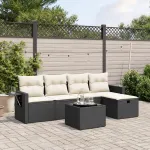 Set mobilier de grădină cu perne, 6 piese, negru, poliratan GartenMobel Dekor