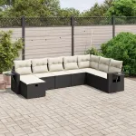 Set mobilier de grădină cu perne, 8 piese, negru, poliratan GartenMobel Dekor