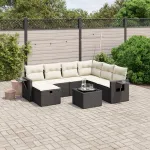Set mobilier de grădină cu perne, 8 piese, negru, poliratan GartenMobel Dekor