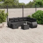 Set mobilier de grădină cu perne, 8 piese, negru, poliratan GartenMobel Dekor