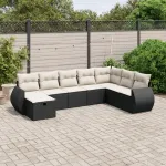 Set mobilier de grădină cu perne, 8 piese, negru, poliratan GartenMobel Dekor