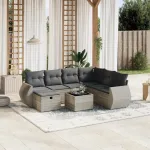 Set mobilier de grădină cu perne, 8 piese gri deschis poliratan GartenMobel Dekor