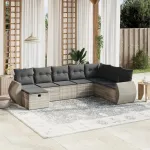 Set mobilier de grădină cu perne, 8 piese gri deschis poliratan GartenMobel Dekor