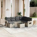 Set mobilier de grădină cu perne, 8 piese gri deschis poliratan GartenMobel Dekor