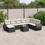 Set mobilier de grădină cu perne, 9 piese, negru, poliratan GartenMobel Dekor