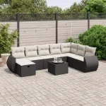 Set mobilier de grădină cu perne, 9 piese, negru, poliratan GartenMobel Dekor