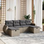 Set mobilier grădină cu perne, 6 piese, gri, poliratan GartenMobel Dekor