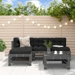 Set mobilier relaxare de grădină 5 piese gri lemn masiv de pin GartenMobel Dekor