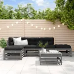 Set mobilier relexare de grădină, 6 piese, gri, lemn masiv pin GartenMobel Dekor