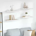 Rafturi perete suspendate 4 buc. alb/stejar 60x23,5x3,8 cm MDF GartenMobel Dekor