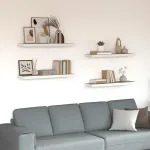 Rafturi perete suspendate 4 buc. stejar/alb 90x23,5x3,8 cm MDF GartenMobel Dekor