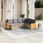 Set canapele de grădină, 7 piese, cu perne, bej, poliratan GartenMobel Dekor