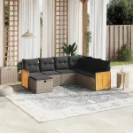Set canapele de grădină, 7 piese, cu perne, gri, poliratan GartenMobel Dekor
