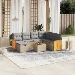 Set canapele de grădină, 8 piese, cu perne, bej, poliratan GartenMobel Dekor