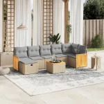Set canapele de grădină, 8 piese, cu perne, bej, poliratan GartenMobel Dekor
