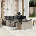 Set canapele de grădină cu perne, 11 piese, gri, poliratan GartenMobel Dekor