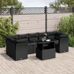 Set mobilier de grădină cu perne, 8 piese, negru, poliratan GartenMobel Dekor
