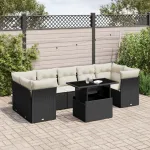 Set mobilier de grădină cu perne, 8 piese, negru, poliratan GartenMobel Dekor