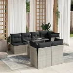 Set mobilier de grădină cu perne, 8 piese gri deschis poliratan GartenMobel Dekor