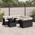 Set mobilier de grădină cu perne, 9 piese, negru, poliratan GartenMobel Dekor