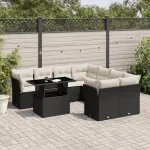 Set mobilier de grădină cu perne, 9 piese, negru, poliratan GartenMobel Dekor