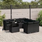 Set mobilier de grădină cu perne, 9 piese, negru, poliratan GartenMobel Dekor